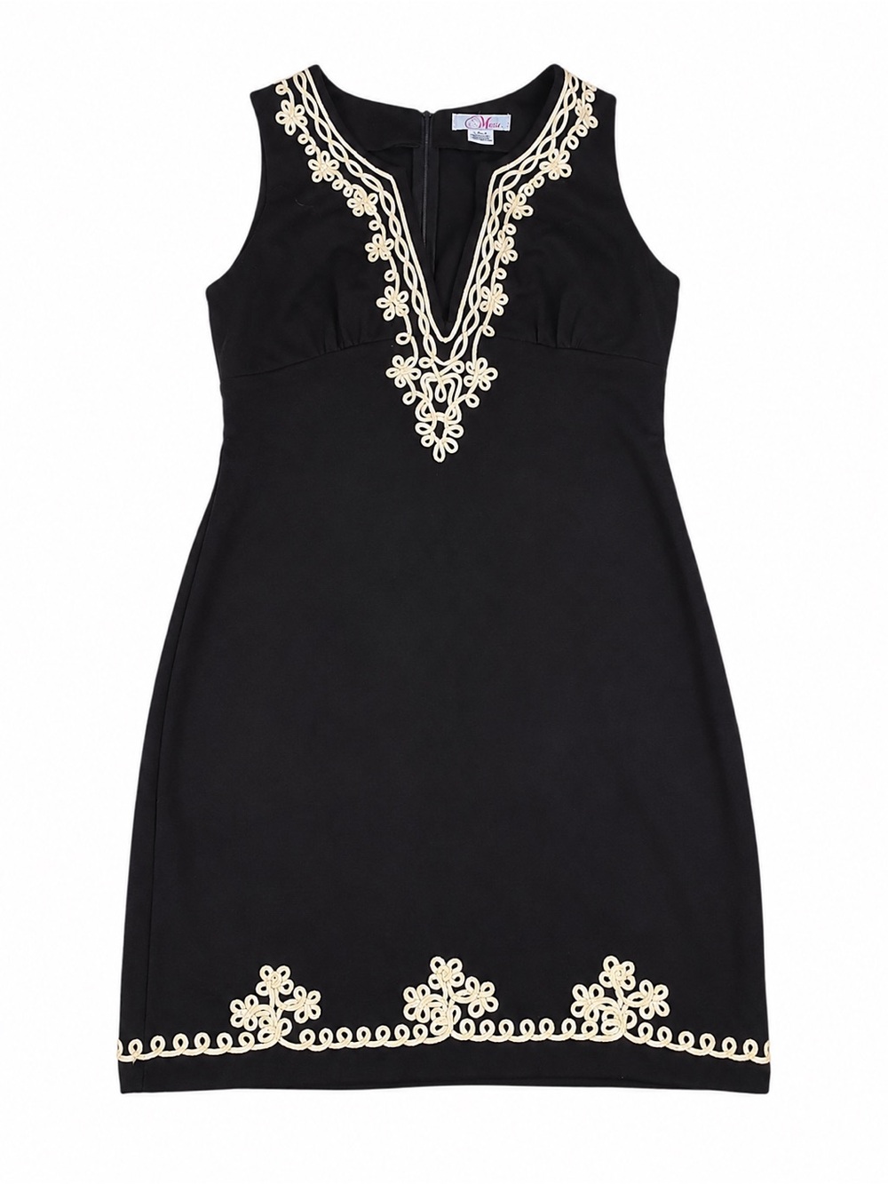 Myan Black Embroidered Shift Dress Sleeveless Boho Tunic Mini Medium F